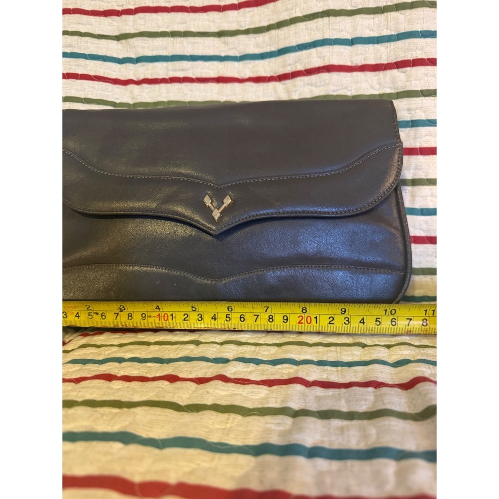 Vintage Markay Bags Gray Leather Accordion Clutch Made in USA Gold Hardware